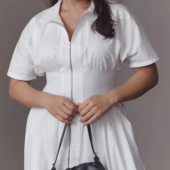 Anthropologie Maeve Tommie Short Sleeve Smocked Front-Zip Shirt Dress - Picture 5 of 6